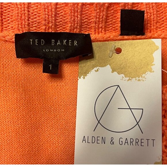 Ted Baker Bright Orange V-Neck W/ Short Sleeve Sweater, Size Small (1) - Picture 5 of 5
